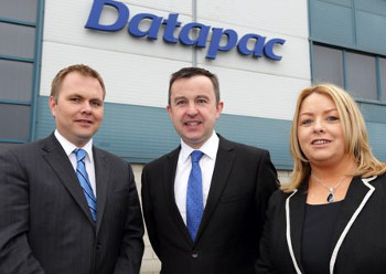 Pictured at the announcement is (L to R) Patrick Kickham, director, Datapac, Brian Hayes T.D., Minister of State at the Department of Public Expenditure and Reform, and Clara Quigley, sales manager, Datapac 